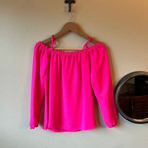 Bright pink off the shoulder top